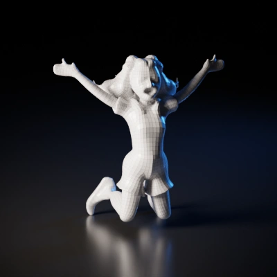 Woman with arms raised in a joy gesture.