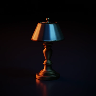 Classic table lamp, ornate base, wide green shade.