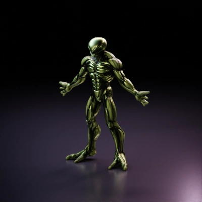 Alien humanoid, muscular, menacing stance.