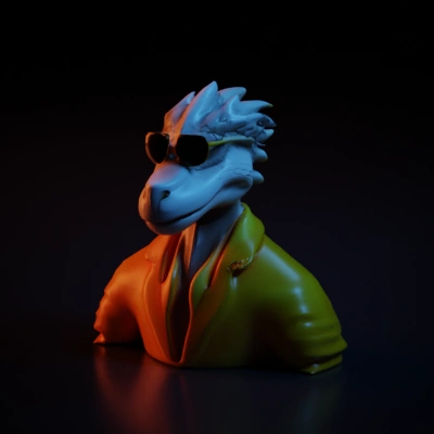 Cool anthropomorphic lizard in a suit, wearing sunglasses.