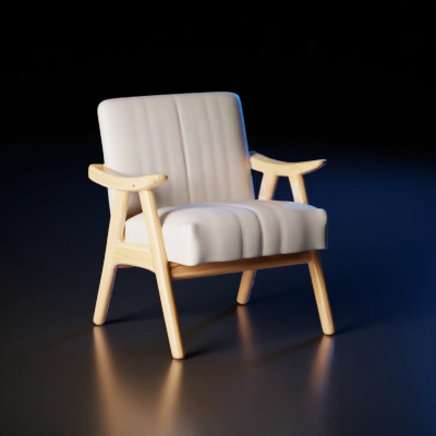 Comfortable wooden armchair with padded seat.