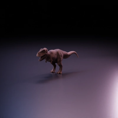 Dinosaur, lifelike, detailed, standing with tail and limbs articulated.