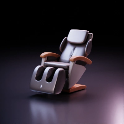 Massage chair with leg rest and head support.