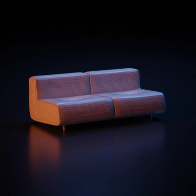 Modular couch, contemporary furniture design light gray. symmetric geometry, smooth edges, simple geometry.