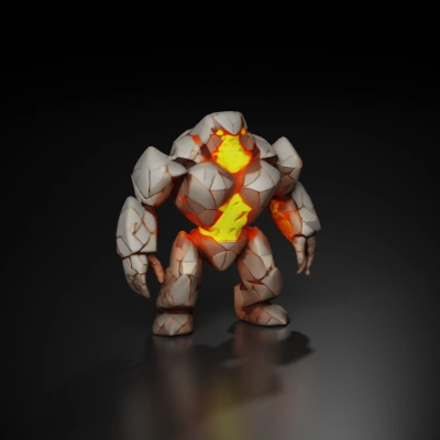Lava golem with rock armor and glowing core.