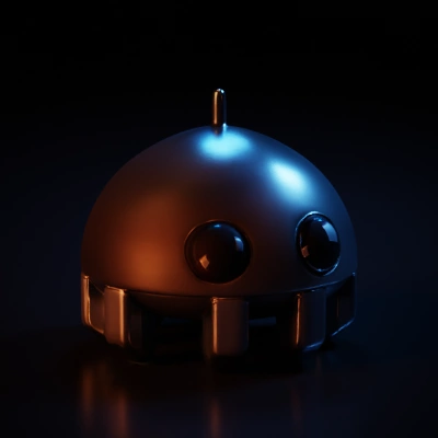 Cute robot with round body and large eyes.
