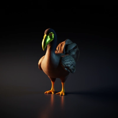 Winged bird-like creature with large beak and tail feathers.