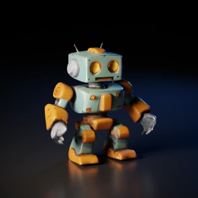 Square-headed cartoon robot character, retro design.