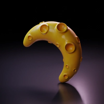 Yellow crescent with holes.