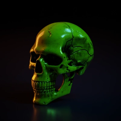 Human skull with his mouth open, anatomical model. with lump of flesh.