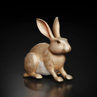 Realistic sitting rabbit with long ears.