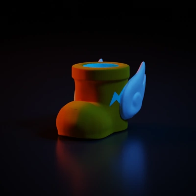 Cartoonish boot with wing accent, cartoon style.