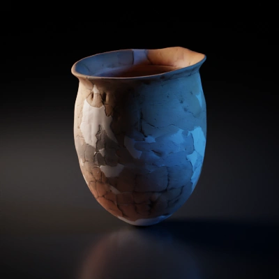 Ancient cracked pottery vessel.