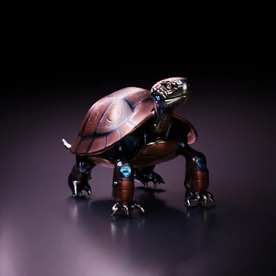 Cyborg tortoise, robotic limbs, shell armor.