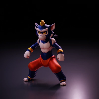 Simian humanoid fighter, muscular build, combat stance.