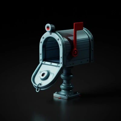 cartoon-style open mailbox.