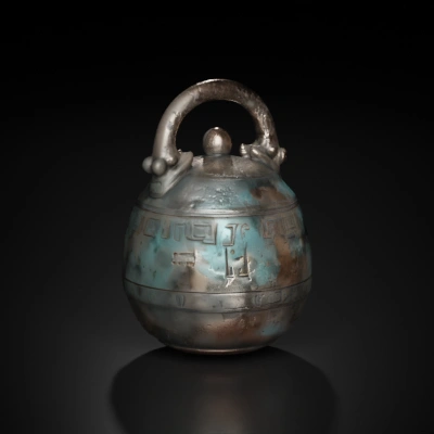 Ancient ceremonial bronze bell with intricate patterns. simple