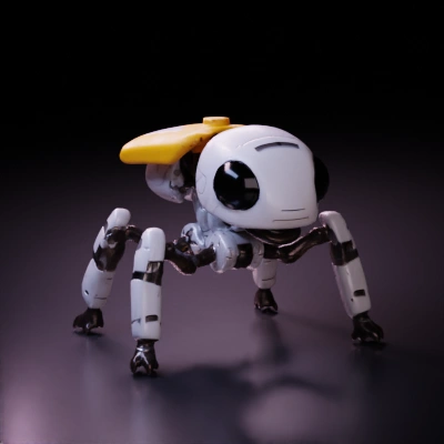 Robotic nanobot bee with mechanical details, four legs.
