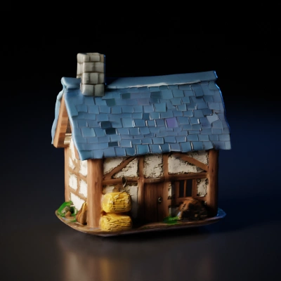 Quaint medieval house with stone chimney.