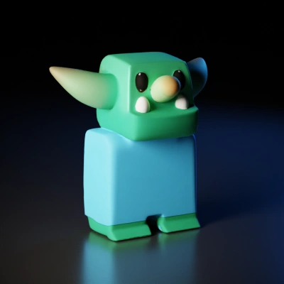Cartoonish goblin character with boxy body.