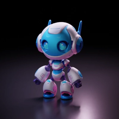 Small robot, rounded features, cartoonish style, female.