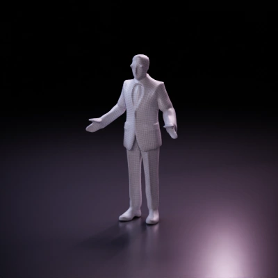 Man in business suit raising arms.