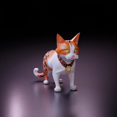 Cat with orange and white fur, wearing a collar.