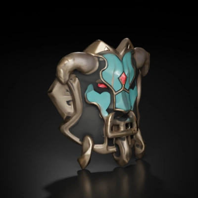 Minotaur mask with intricate details.