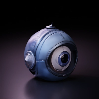 Futuristic robotic eye with sleek design.