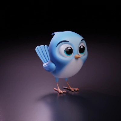 Cartoon bird character, large eyes, animated style.