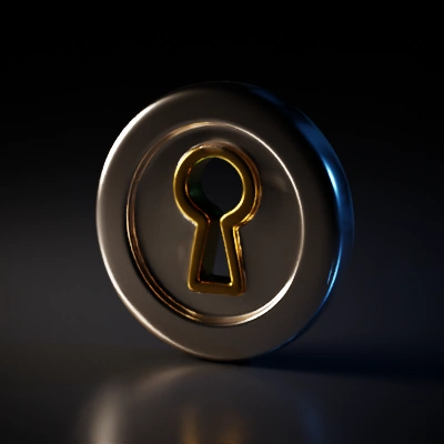 Keyhole within circular frame.
