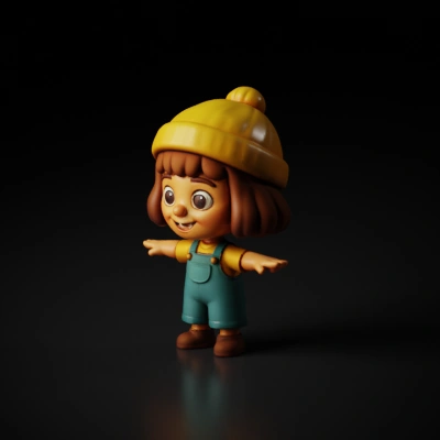Cartoon girl in yellow hat.
