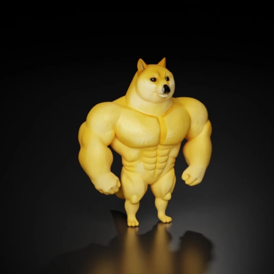 Meme muscled dog character.