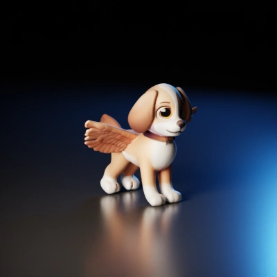 Winged dog with a collar, cartoonish features.