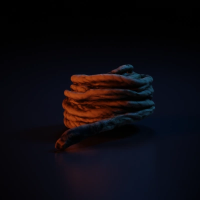 Coiled rope, twisted fibers for binding and securing.