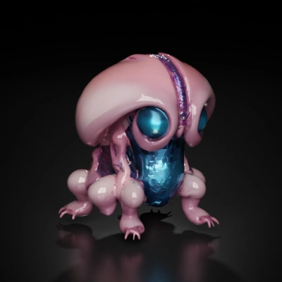 Futuristic alien creature with bioluminescent features, humanoid silhouette.