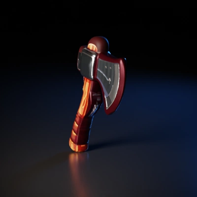 Medieval axe with wooden handle.