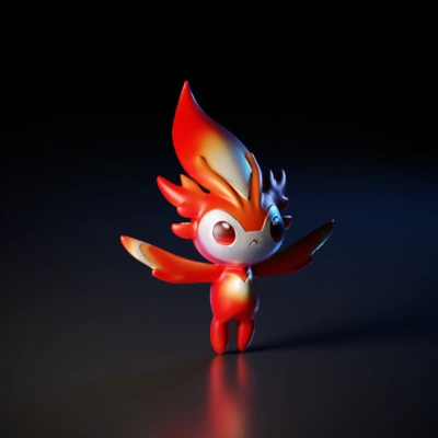 Small fiery creature with big eyes.
