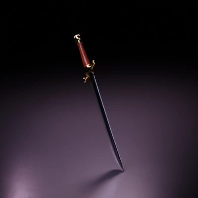 Sword with leather-wrapped handle, double-edged blade. no jagged edges on the blade, make the blade straight