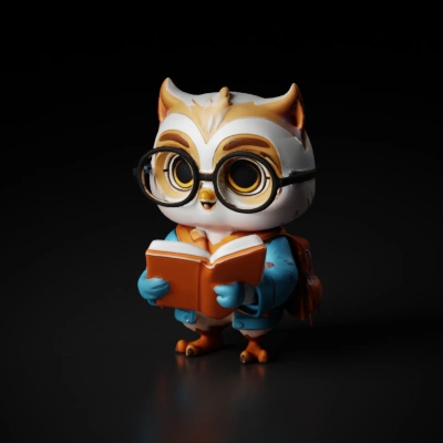 cartoon owl reading a book.