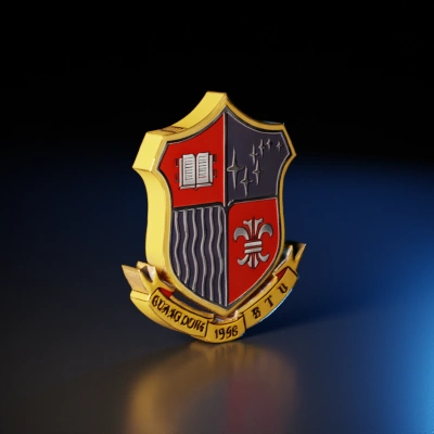 University crest with books, stars, waves, and a fleur-de-lis.