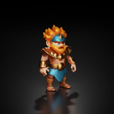 Muscled warrior dwarf with vibrant hair and armor.