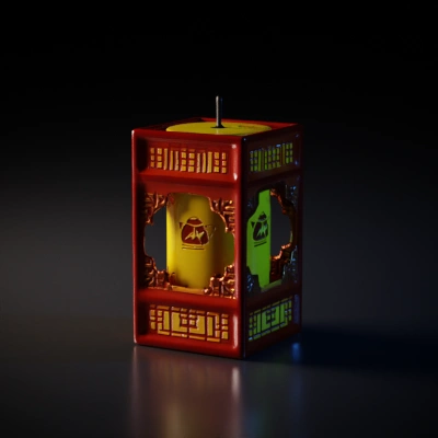 Elegant hanging lantern with intricate cut-out patterns.