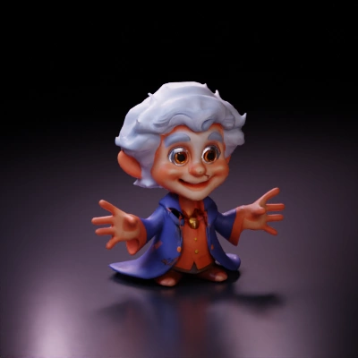 Elder character, cartoonish style, open-arms, expressive face.