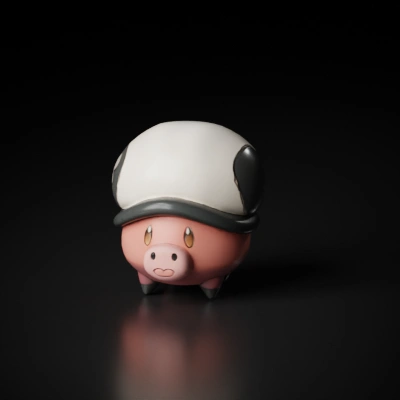 Pig-like creature, round body, cartoonish.