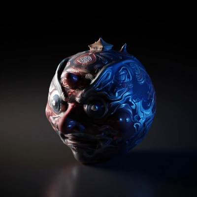 Ornate dragon-faced spherical mask, detailed decorations.