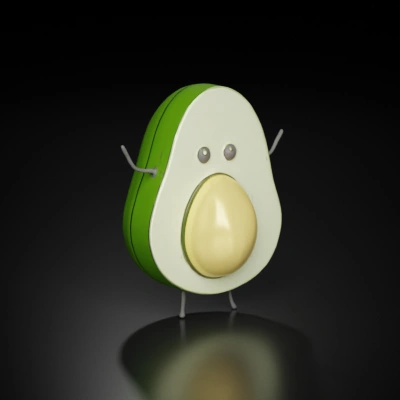 Anthropomorphic avocado with smiley face and limbs.