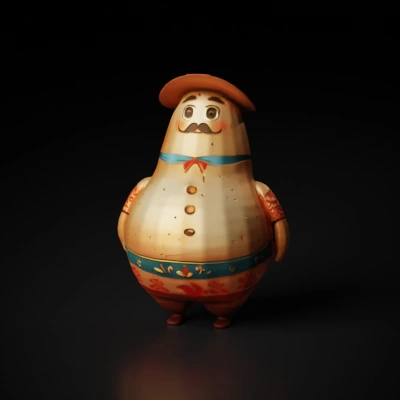 Cartoon character with mustache and hat.