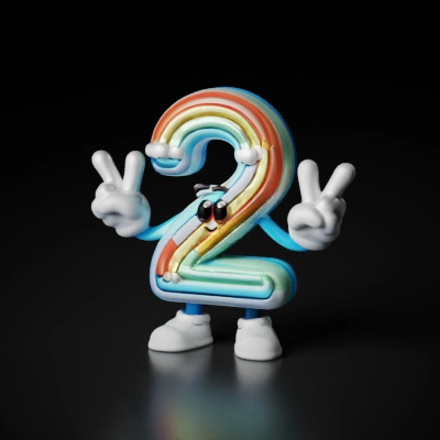 Digit character displaying peace sign, cartoonish design.