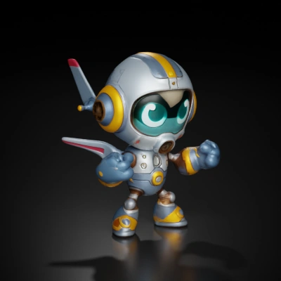 Small robot with expressive eyes, futuristic design. only use really dark blue, red and dark shades of gray